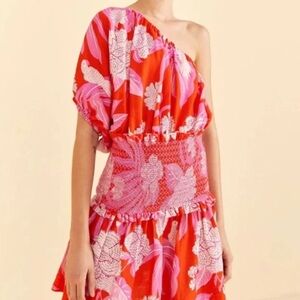 FARM Rio Vibrant Red and Pink One-Shoulder Dress